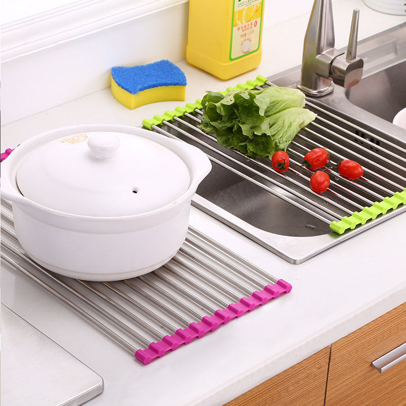 Stainless Steel Roll‑Up Sink Rack – Over‑Sink Drying Tray