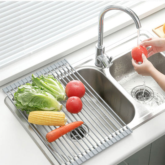 Stainless Steel Roll‑Up Sink Rack – Over‑Sink Drying Tray